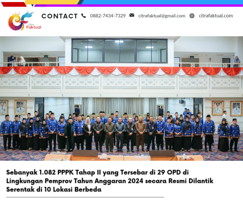 Sebanyak 1.082 PPPK Tahap II yang Tersebar di 29 OPD di Lingkungan Pemprov Tahun Anggaran 2024 secara Resmi Dilantik Serentak di 10 Lokasi Berbeda