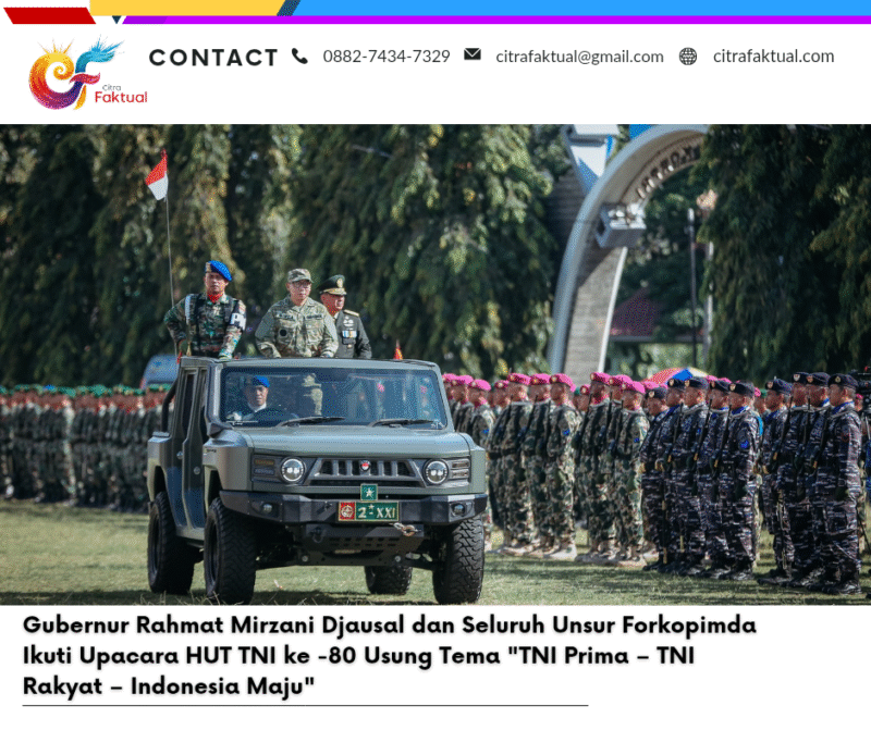 Gubernur Rahmat Mirzani Djausal dan Seluruh Unsur Forkopimda Ikuti Upacara HUT TNI ke -80 Usung Tema “TNI Prima – TNI Rakyat – Indonesia Maju”