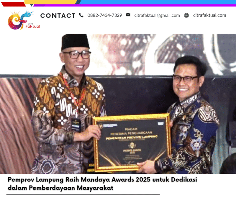 Pemprov Lampung Raih Mandaya Awards 2025 untuk Dedikasi dalam Pemberdayaan Masyarakat