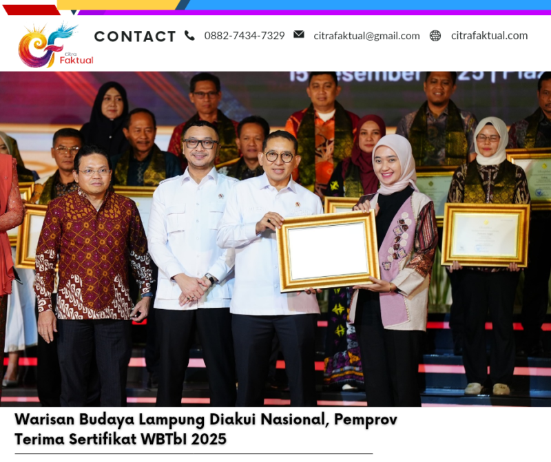 Warisan Budaya Lampung Diakui Nasional, Pemprov Terima Sertifikat WBTbI 2025