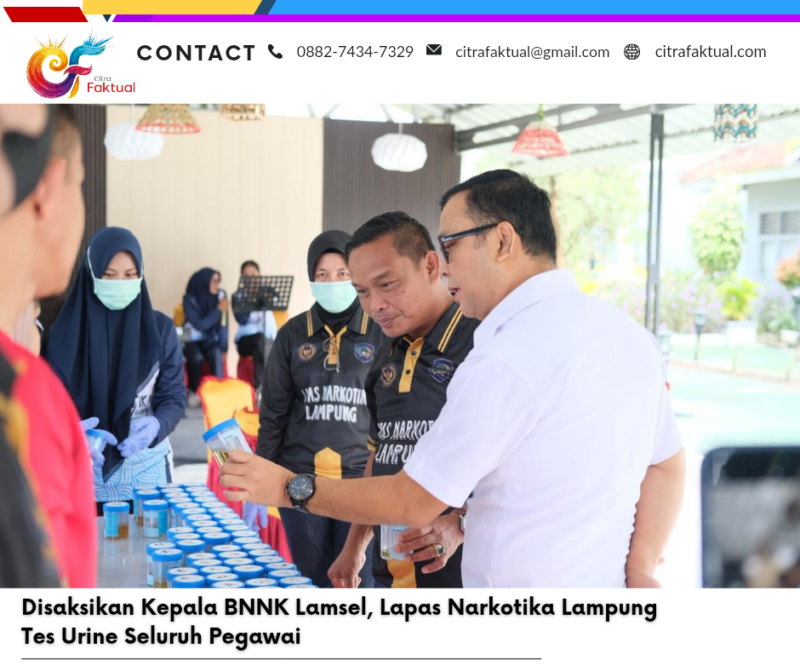 Disaksikan Kepala BNNK Lamsel, Lapas Narkotika Lampung Tes Urine Seluruh Pegawai