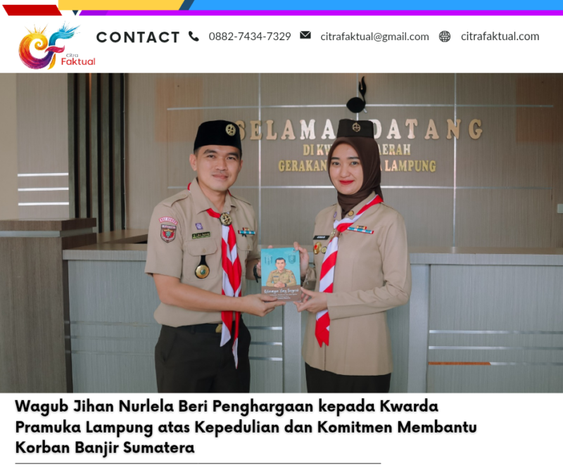 Wagub Jihan Nurlela Beri Penghargaan kepada Kwarda Pramuka Lampung atas Kepedulian dan Komitmen Membantu Korban Banjir Sumatera